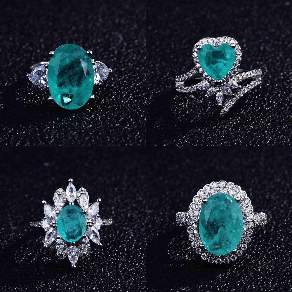 Open Ring Women Micro Paved Full Diamond High Carbon Pear Shaped Imitation Paraiba Ring