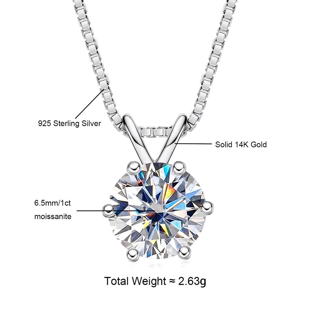 Collier con Pendente Diamante Moissanite 1 Carato Colore D Oro Massiccio 14K Per Donna Con Certificato Gioielleria Fine