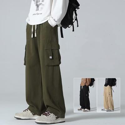 Spring And Autumn Trendy Solid Color Overalls Men's Corduroy Wide-leg Pants Loose Straight Casual Sports Trousers For Men M-3XL