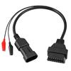 Automotive Diagnostic Adapter Cable with Two Lead Clips To Bridge a Matching 3-Pin Vehicle Port and 16-Pin OBD2 Diagnostic Equipment Connection