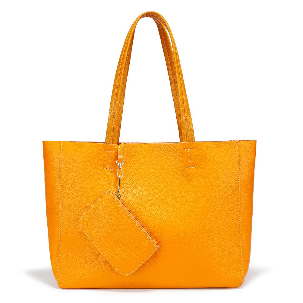 

Zency Genuine Leather Bags Simple Fashion Underarm Bags Zipper for Work Shopping Travel жовтий