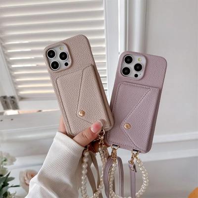 Leather Crossbody Wrist Strap Phone Case for IPhone 13 12 Mini 15 14 Plus 11 Pro Max Wallet with Card Holder Protective Cover