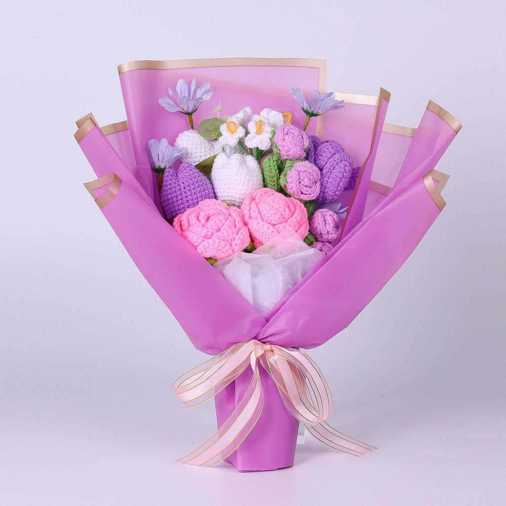 Hand-Knitted Rose Yarn Bouquet - Perfect Birthday or Festival Gift for Friends and Teachers