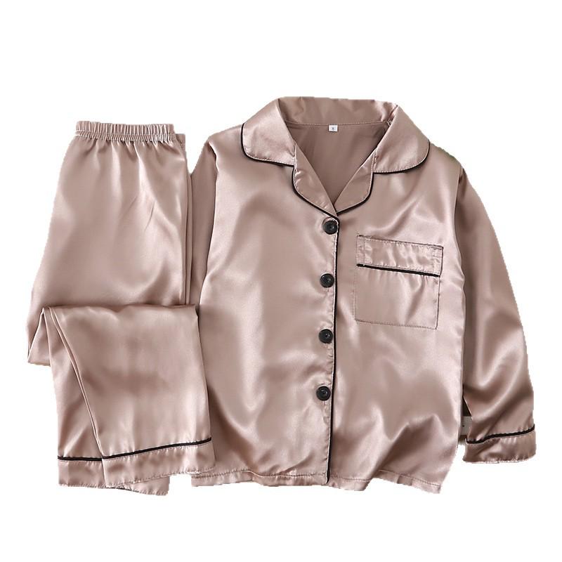 Kids' Ice Silk Pajama Set - Long Sleeve, Spring Summer, Red Cardigan