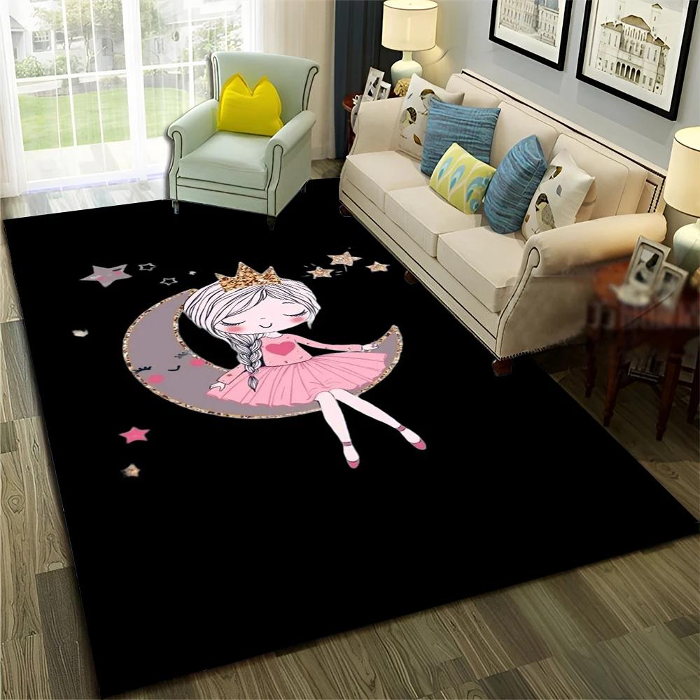 3D Cute Ballet Girl Ballerina Fairy Cartoon Carpet Rug for Home Living Room Bedroom Sofa Doormat Decor,Child Non-slip Floor Mat