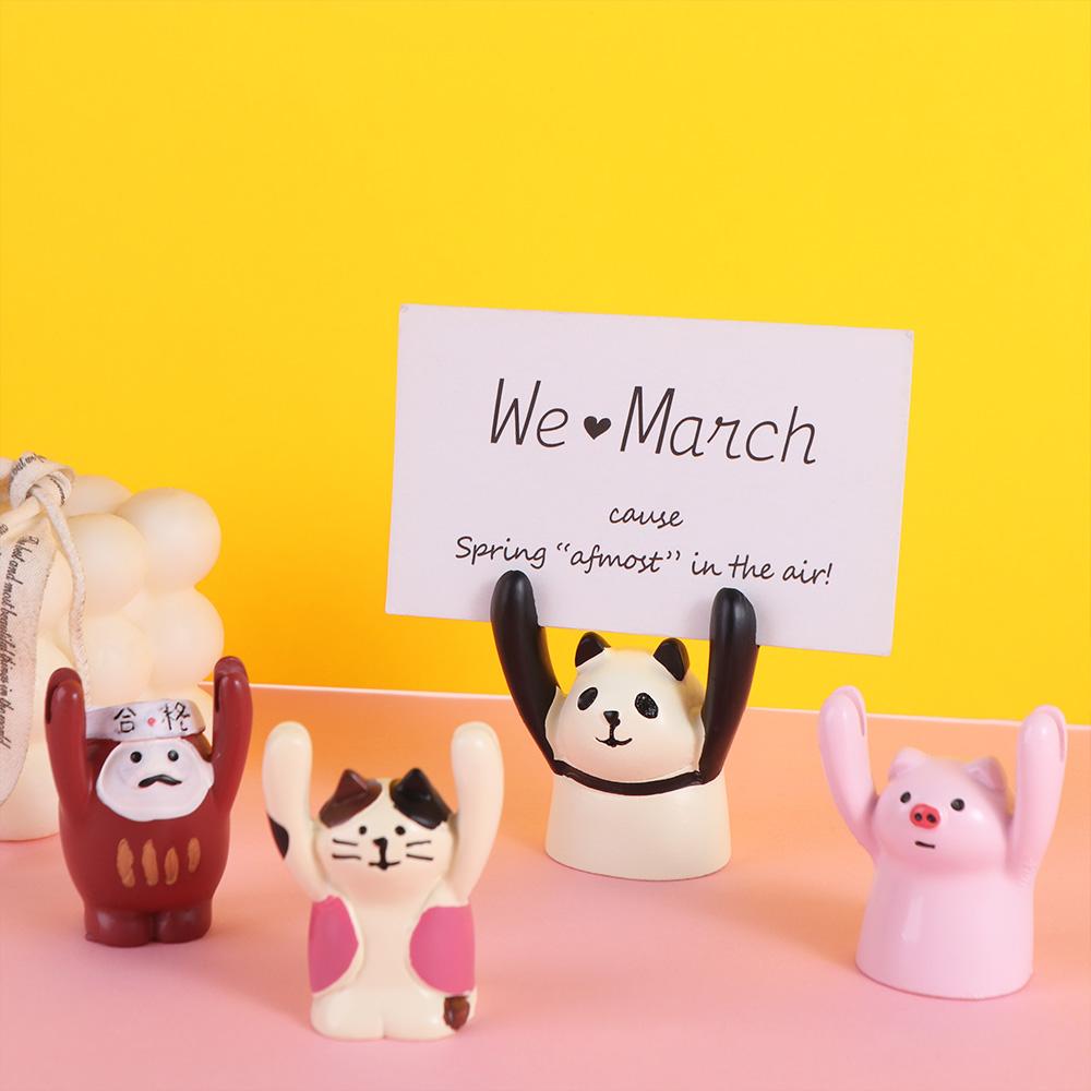 Kawaii Messege Desktop Memo Clip Holder Resin Picture Hand Raising Card Clip Piggy Frog Photo Stander Clip Ornaments