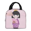 Japanese Sakura Kokeshi Doll Insulated Lunch Bag for Women Kids Leakproof Food Boxes Thermal Lunch Box Tote
