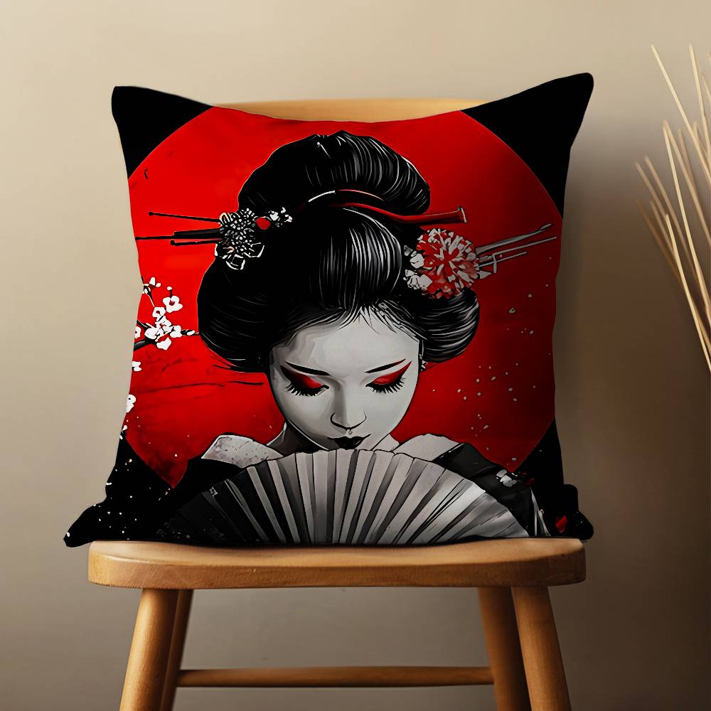 Beautiful Geisha Woman Pillow Case Living Room Sofa Cushion Cover Suitable For Home Bedroom Decoration And Protector
