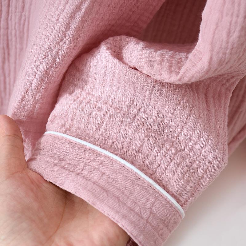 Japanese Couple's Pajamas Set: Plain Cotton, Loose Fit, Unisex, Plus Size, for Spring & Autumn.