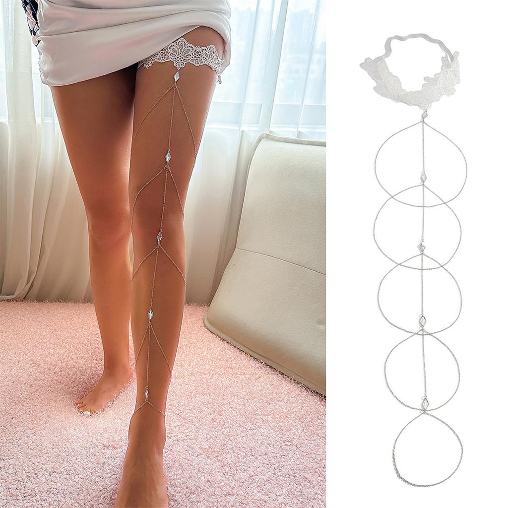 Multilayer Lace Styes Chain Alloys Tassels Leg Chain Trend Meshes Thigh Chain for Women Fashionable Accessory
