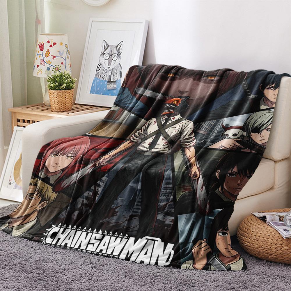 1PC Chainsaw Man Patterned Flannel Blanket Suitable For All Seasons For Home Decor Warmth And Comfort Gifts Holiday Present