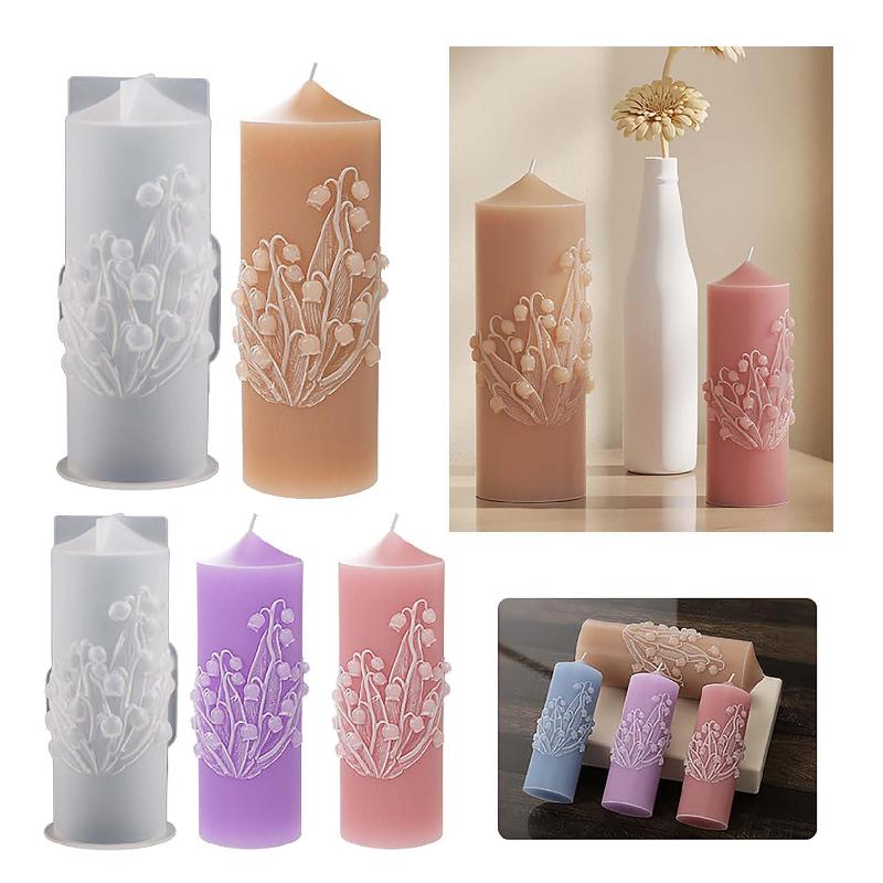 

3D Cylinder Candle Mold Lily of The Valley Relief Flower Cake Resin Mold Epoxy Resin Wedding Supplies Soap Mold