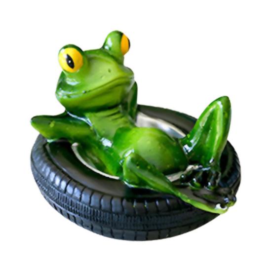 Floating Frog Statue Resin Lying On Tire Frog Figurine Sculpture Outdoor Garden Pond Pool Fish Tank Aquarium Decoration Ornament