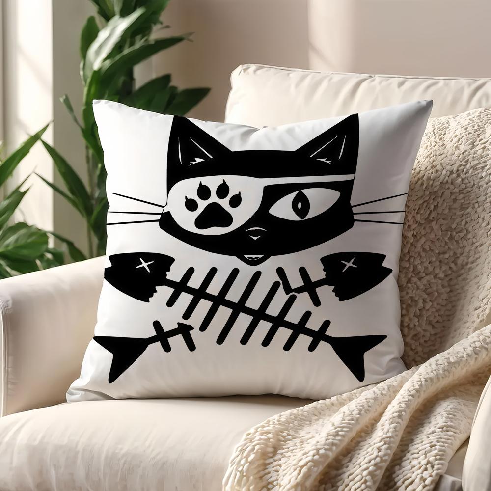 Cute Pirate Cat Skull Funny Cool Meme Cushion Cover For Pillow Printing Sofa Decoration Home Car Room Office Nordic Simplicity