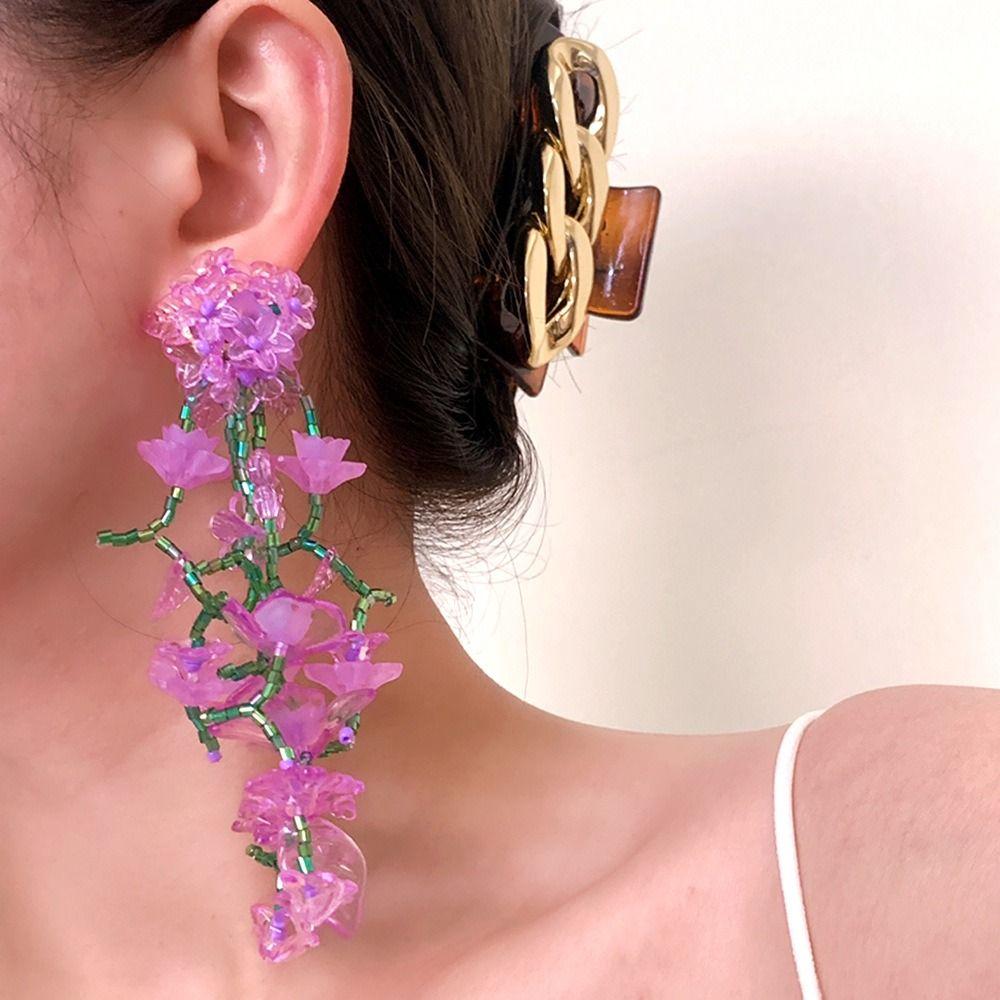 Rural Style Beaded Tassel Earrings Handmade Colorful Floral Earrings  Birthday Gift