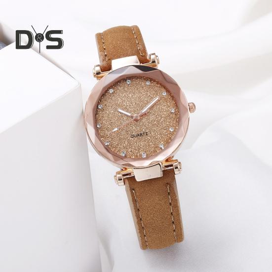 Dam Casual Klocka Strass Rund Urtavla Faux Läderarmband Dam Affär Formell Klänning Kvarts Armbandsur Mode Smycke Tillbehör Födelsedagspresent