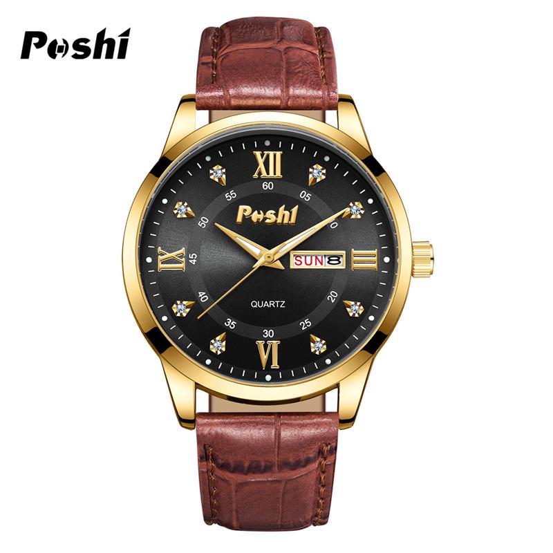 POSHI Men's Business Quartz Watch Fashion Glow-in-the-dark Waterproof Double Calendar Watch for Women