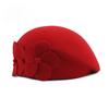 100% Pure Wool Beret for Women Elegant Floral Woolen Hat Vintage French Style Painter Cap Autumn Winter Warm Stewardess Hat Solid Color