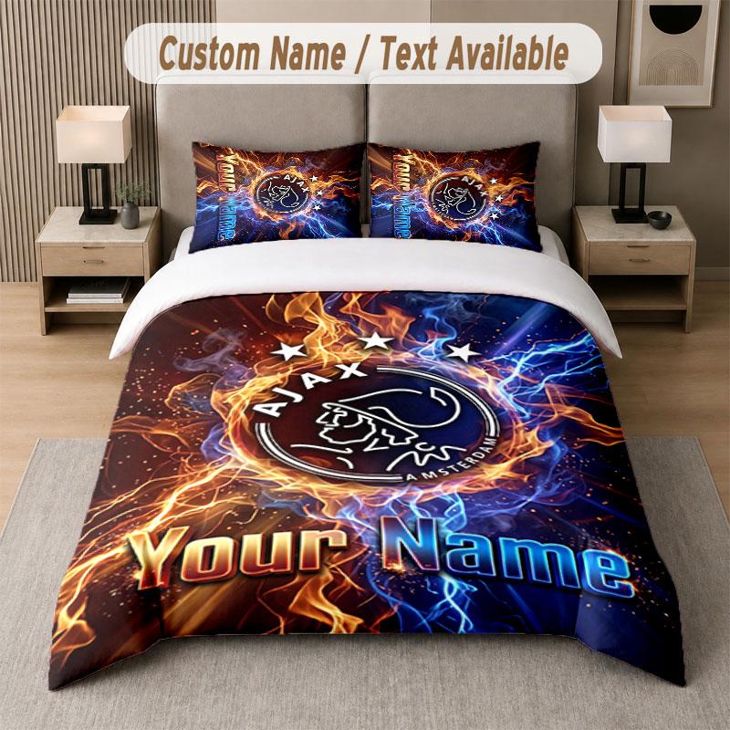 Custom Bedding Set Ajax Amsterdam Pattern, Print Name Text 1 Duvet Cover Plus 2 Pillowcases Home Textile