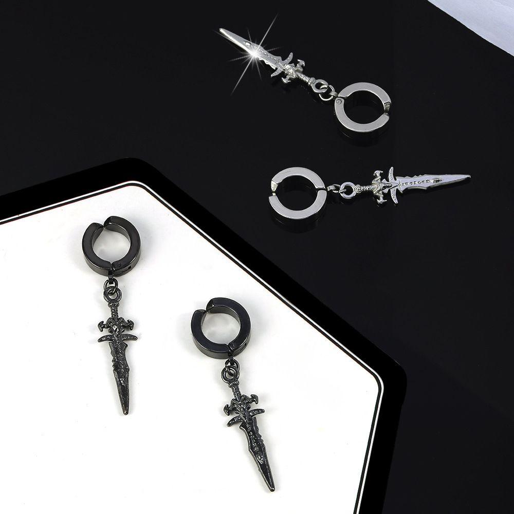 For Women Black Silver Stainless Steel Clip On Earrings Ear Cuff Korean Stud Earrings Men Ear Clips