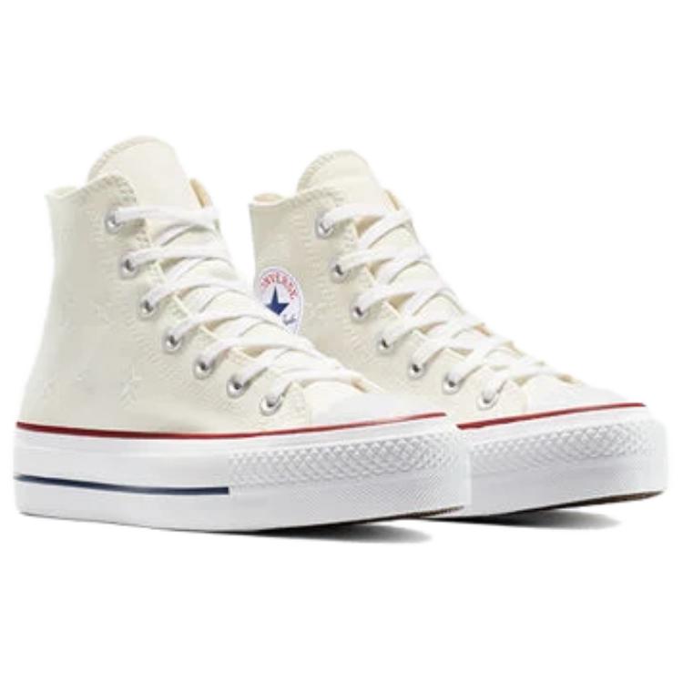 Converse Chuck Taylor All Star Lift Platform Archive Stars Comfortable and Versatile High-top Canvas Shoes for Women in White