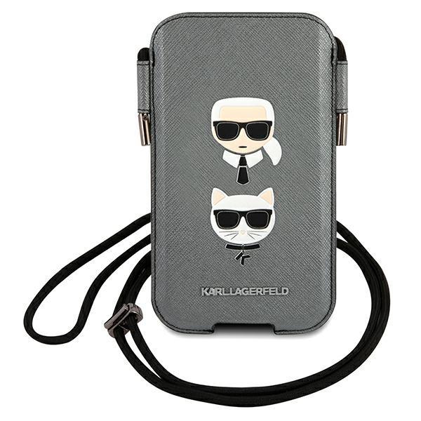 Karl Lagerfeld Handbag KLHCP12MOPHKCG 6.1" Gray/grey Hardcase Saffiano Ikonik Karl&Choupette Head