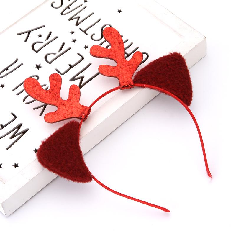 

2025 Korean Style Plush Antler Headband with Cat Ears - Cute Christmas Hair Accessory красный