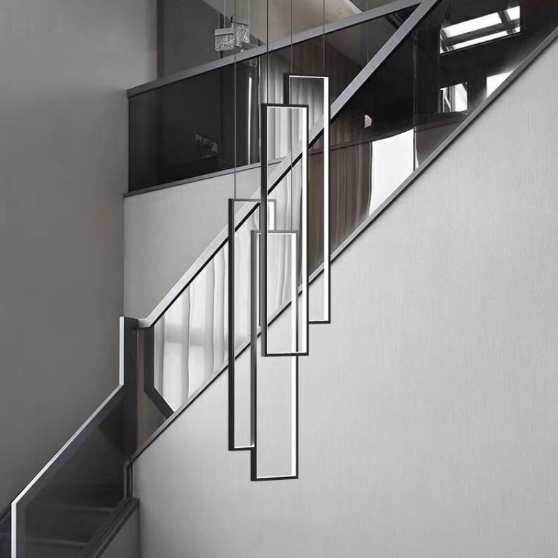Modern LED Stair Long Chandelier Geometry Villa Duplex Pendant Lamps Luster Luxury Loft Living Room Hanging Light Fixture