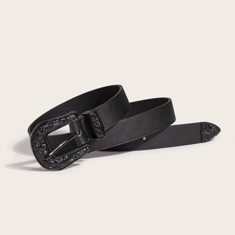 Womens Fashion Pu Belt With Carved Flower Design For Street Style
