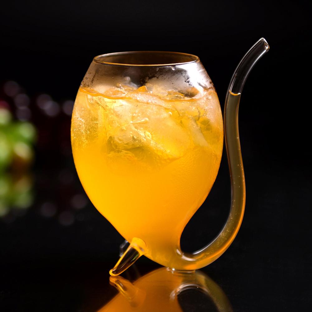 Creative Wine Whiskey Transparent Glass Heat Resistant Sucking Juice Milk Drinking Tube Straw Cup Kitchen Drinkware
