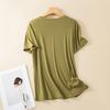 Rib Cotton V Neck T-shirt Short Sleeves Summer Women's Casual T-shirts Loose Tee Tops Solid Color Basic TShirt Tees
