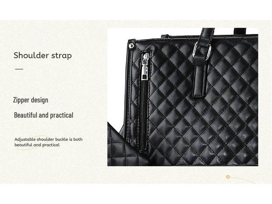 High-Quality Insulated Black Diamond Lattice Lunch Bag, Handbag, and Crossbody Tote