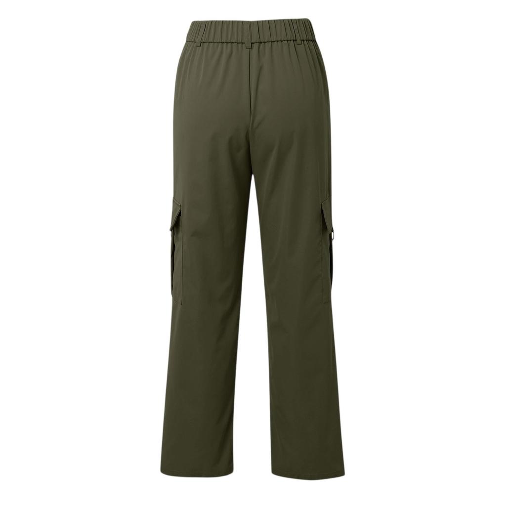 Damskie casualowe lekkie spodnie trekkingowe z wysokim stanem, bez paska, z prostą nogawką, luźne, 4 kieszenie, spodnie cargo