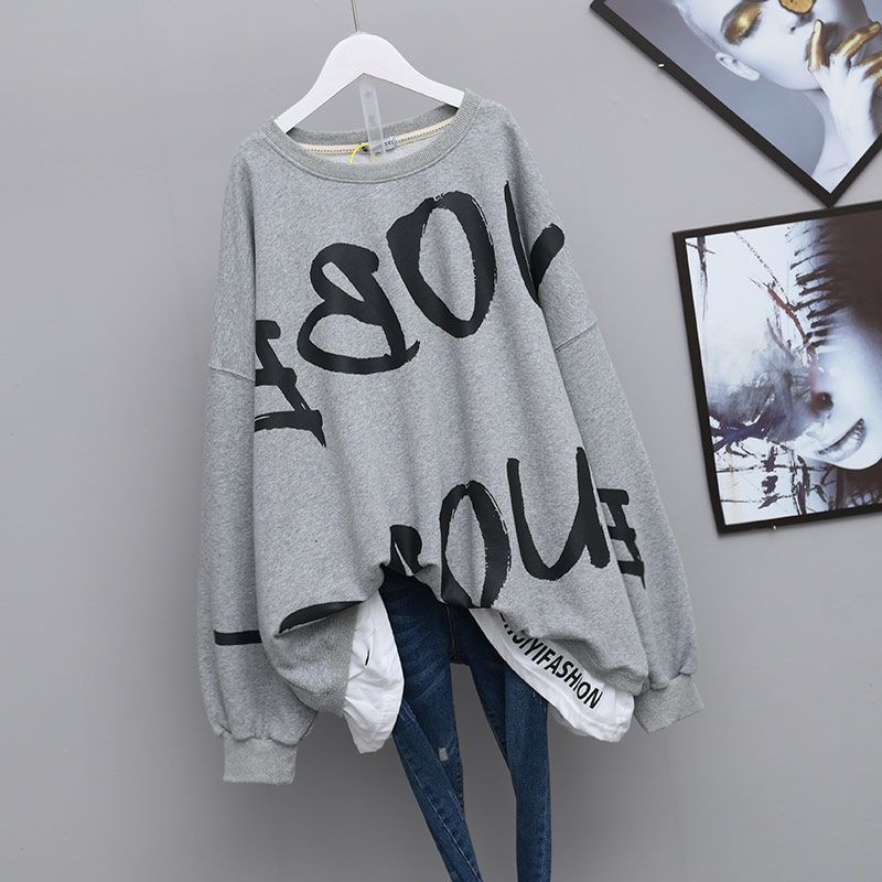 O-neck Pullovers Fake Two Pieces Patchwork Casual Oversized Korean Style Long Sleeve Streetwear Women Autumn Hoodie Sweatshirts