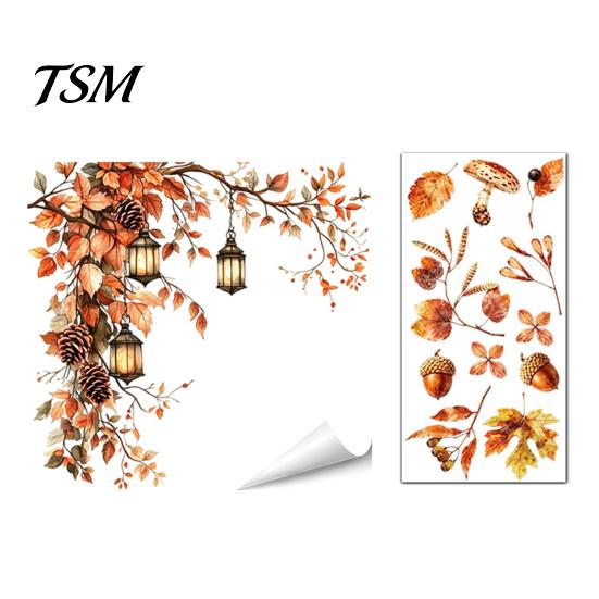 Autumn Pastoral Theme Window Art Static Sticker with Cute Animals & Maple Leaves, Removable Harvest Decals of Forest Festival Clings, Waterproof