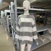 Vintage Women O-Neck Pullover Sweater Loose Long Sleeve Striped Blocking Color Knitted Knitwear Autumn Winter Top