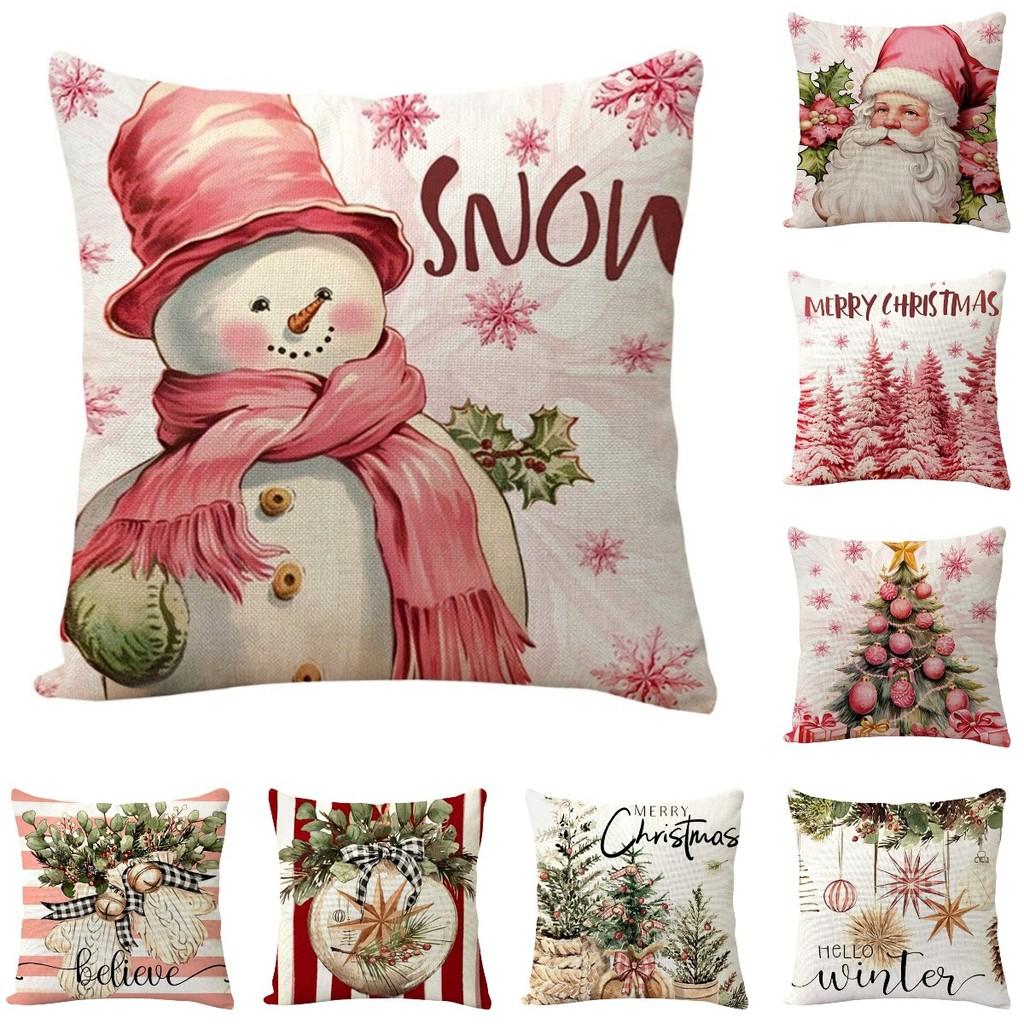 Conjunto de Quatro Capas de Almofada de Linho com Tema Natalino Moderno Minimalista para Decoração de Casa