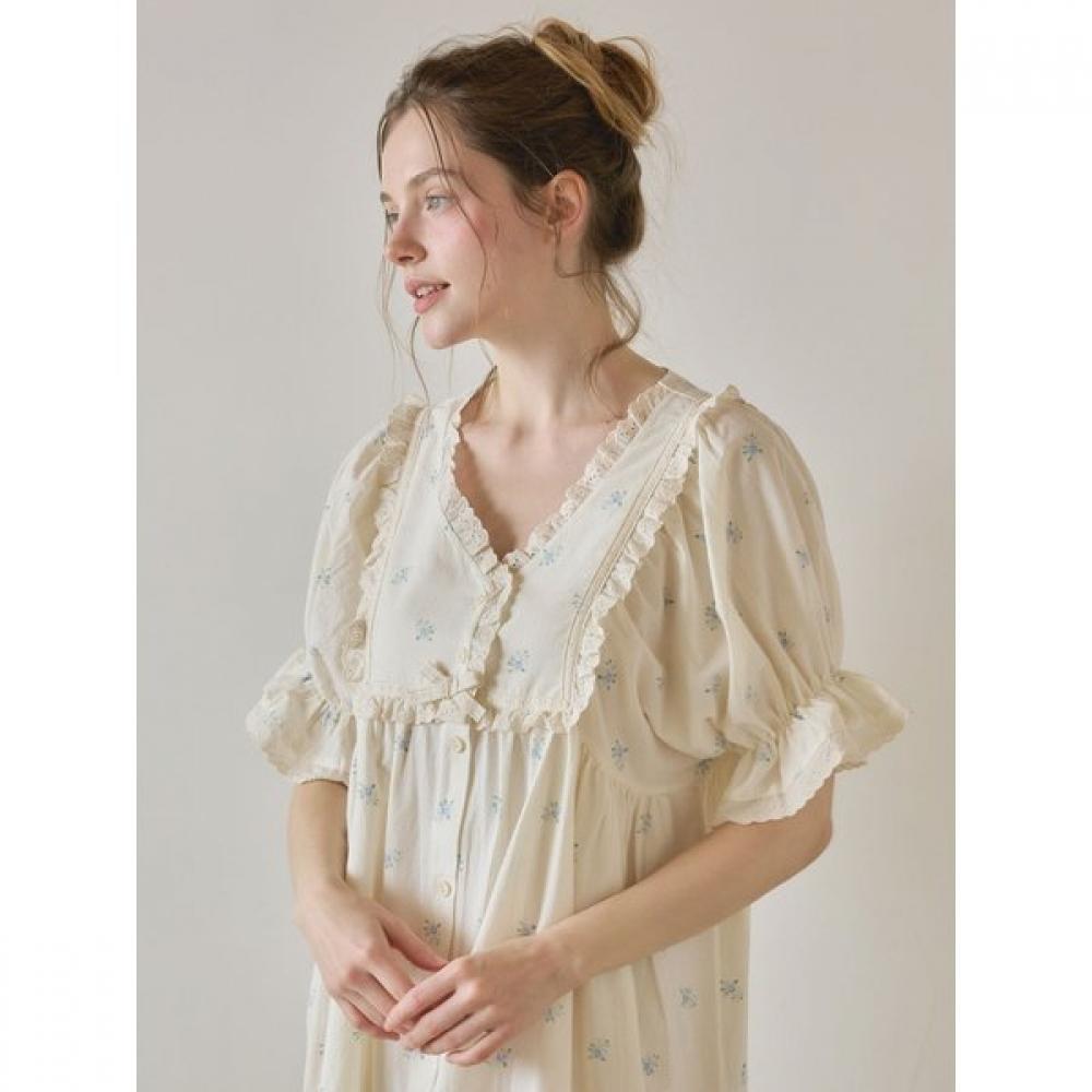 Lunaluz Women Demari Cotton Short SleeVe V Neck Dress Pajamas