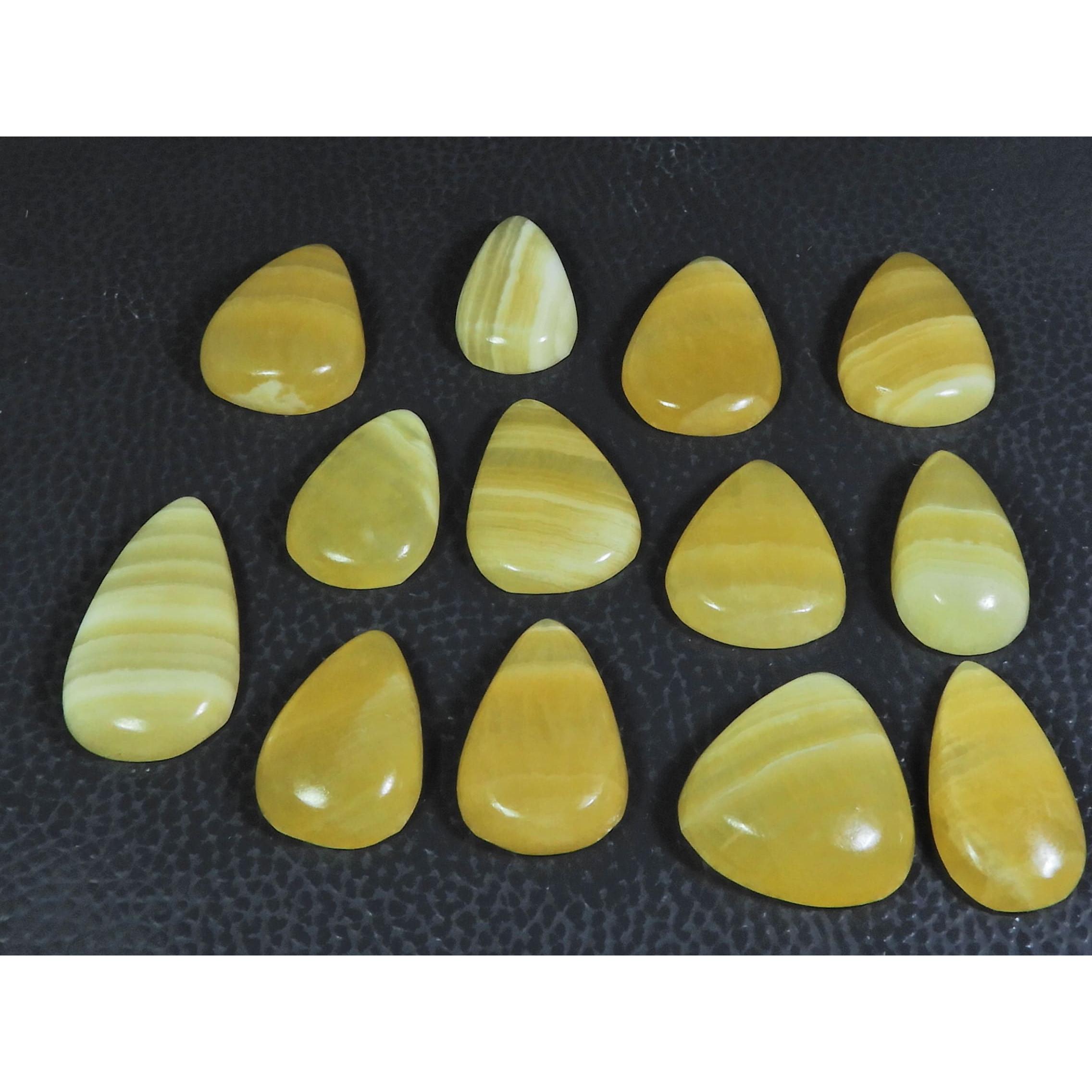 

257Cts. Natural Yellow Lace Agate Pear Cabochon Loose Gemstone 13Pcs Lot C-236