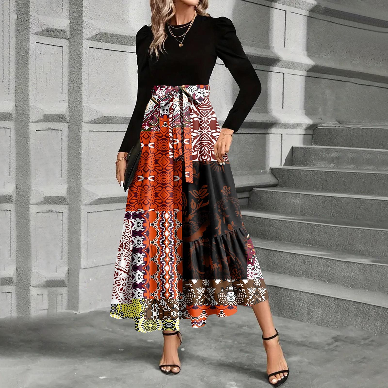 

Женское платье с цветочным принтом и высокой талией, модное и элегантное S оранжевый