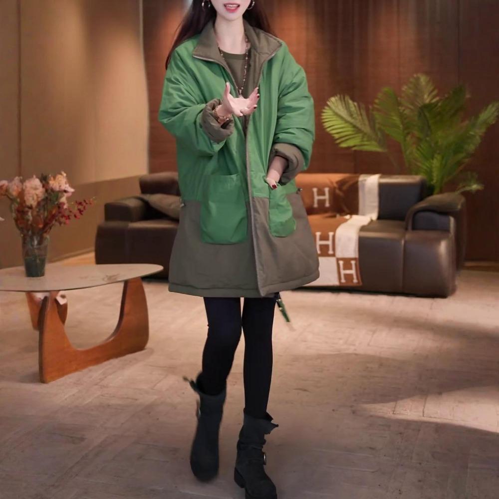 Giacca in Cotone Trendy con Collo Rialzato Spesso da Donna Versatile Vestibilità Slim Cappotto Invernale Caldo Capo d'Abbigliamento Esterno Reversibile