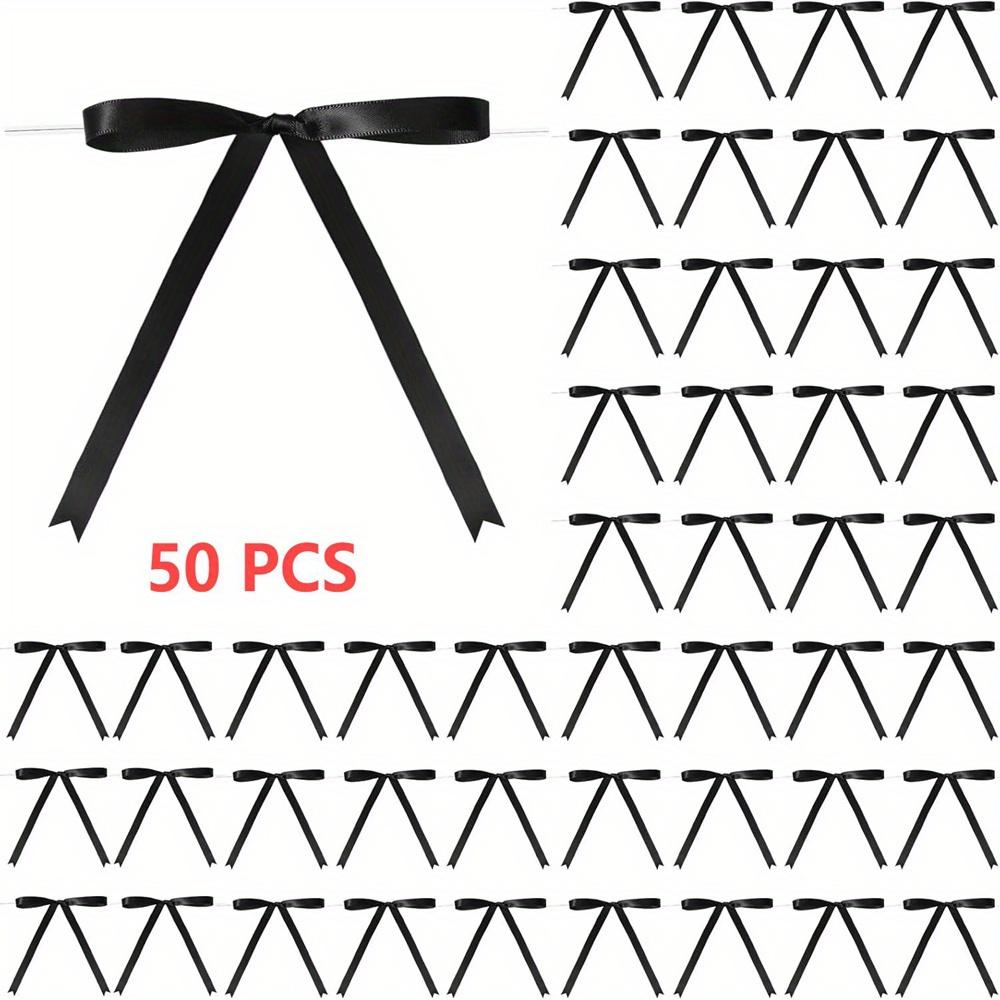 

50pcs/pack Twist Tie Satin Ribbon Bows for Gift Wrapping Cake Treats Craft DIY Weddings Showers Birthdays - Assorted Colors чорний