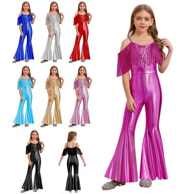 Mädchen Mode Spaghettiträger Ärmellos Glitzernde Pailletten Quasten Glänzender Hoher Bund Ausgestellter Jumpsuit Festtagsoutfit