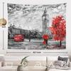 Black and White England Landmark Picnic Mat Hippie Trippy Tapestry Wall Art Meditation Decor for Bedroom Living Room Dorm, Red