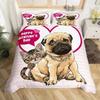Cat and Dog Duvet Cover Set Pug Bedding Set Kawaii Puppy Animal Comforter Cover Valentine's Day Love Heart Wedding Quilt Cover