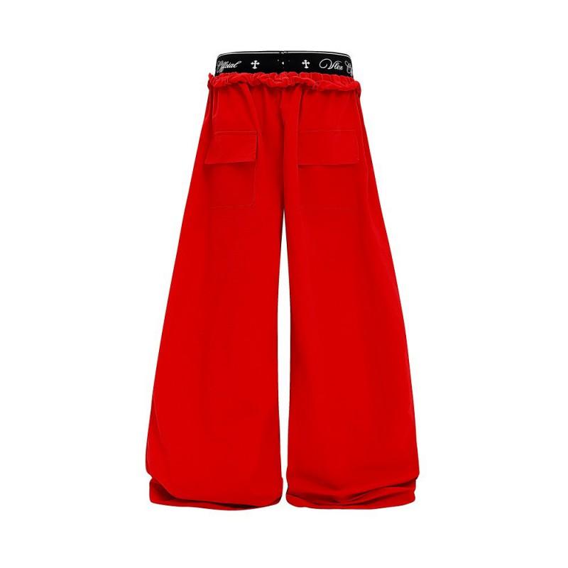 American Street Style Quick Dry Parachute Pants Embroidered Waist Relaxed Wide Leg Casual Trousers Teens