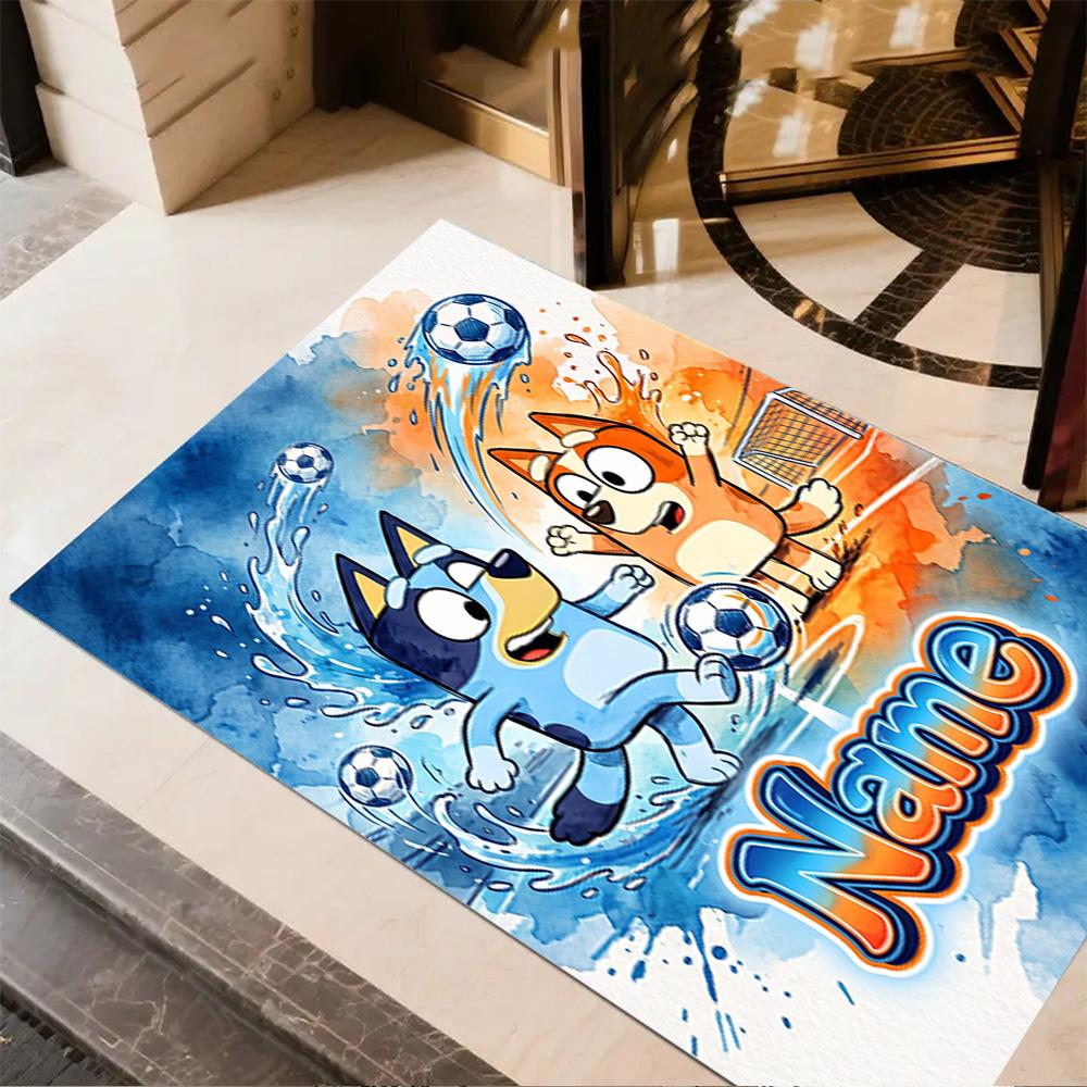 Soccer Fun Bluey Customizable Name Floor Rug Office Rug Perfect for Entryway Game Room Decorate Room Kitchen Antislip Carpet Anime Office Decor