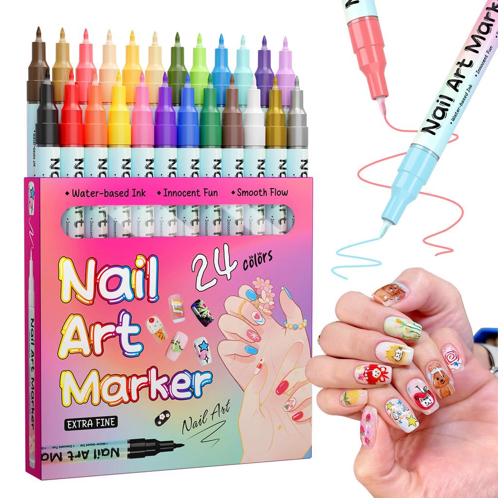 Nail Marker Set Extra Fine Tip -Based Ink Smooth 12 Pack for DIY Nail Design Drawing Writing Decorating