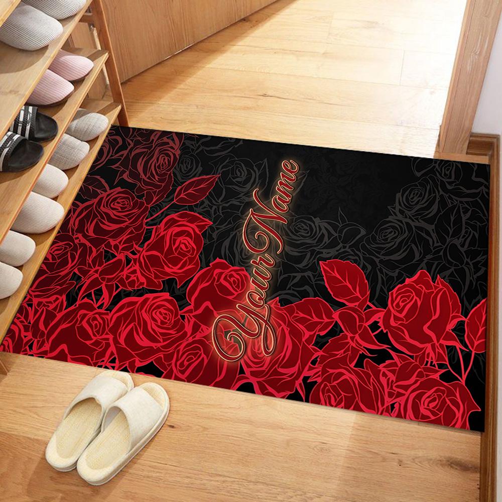 Rose Customized Name Carpet Suitable for Playrooms Outdoor Dining Room Hallway Antislip Carpet Decorate Offices Perfect Gift for Women/Men