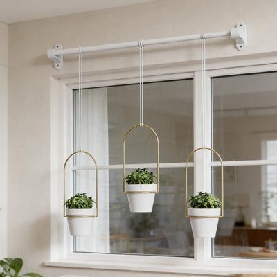1 Set Hanging Plant Pot Wall Plant Hanger Includes Adjustable Metal Rod 3 Planters And Nylon Ropes Flower Pot Hanger